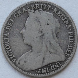 THREEPENCES SILVER 1893  VICTORIA OLD HEAD GF