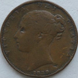 FARTHINGS 1839  VICTORIA TRIDENT WITH 2 PRONGS GF