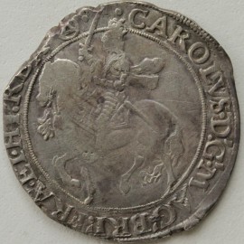 CHARLES I 1641 -1643 CHARLES I HALFCROWN TOWER MINT GROUP 4 FORESHORTENED HORSE MM TRIANGLE IN CIRCLE  VF