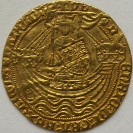 HAMMERED GOLD 1422 -1430 HENRY VI NOBLE 1ST REIGN ANNULET ISSUE BY SWORD ARM AND IN ONE SPANDREL ON REVERSE MM CROSS CROSSLET VERY SCARCE VF