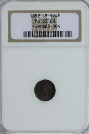 QUARTER FARTHINGS 1852  VICTORIA NGC SLABBED  MS63BN