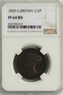 HALFPENCE 1839  VICTORIA PROOF IN BRONZED COPPER NGC SLABBED RARE PF64BN