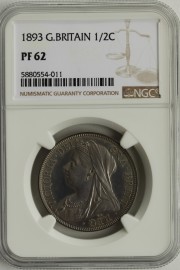 HALF CROWNS 1893  VICTORIA PROOF NGC SLABBED  PF62