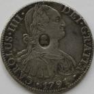 CROWNS 1791  GEORGE III 8 REALES OVAL COUNTERMARK MEXICO GVF