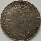 HALF CROWNS 1689  WILLIAM & MARY 1ST BUST SECOND SHIELD PEARLS AND FROSTED CAUL ESC 510 NEF/GVF