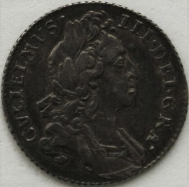 SIXPENCES 1696  WILLIAM III 1ST BUST LARGE CROWNS - WEAK 6 IN DATE NEF/GVF