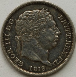 SHILLINGS 1819  GEORGE III 9 OVER 9 SCARCE VF