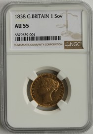 SOVEREIGNS 1838  VICTORIA VICTORIA RARE NGC SLABBED  AU55