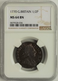 HALFPENCE 1770  GEORGE III NGC SLABBED - SUPERB MS64