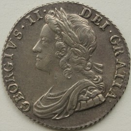 SHILLINGS 1735  GEORGE II ROSES AND PLUMES 5 OVER 5 NEF