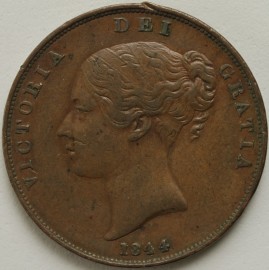 PENNIES 1844  VICTORIA EDGE KNOCK GVF