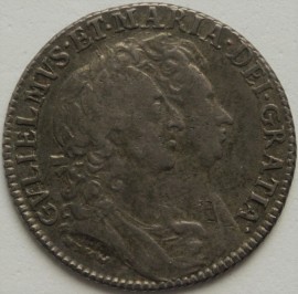 SHILLINGS 1693  WILLIAM & MARY 9 OVER 0 ESC 1076A VERY RARE  NVF