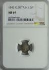 SILVER THREEHALFPENCE 1843  VICTORIA NGC SLABBED TONED MS64