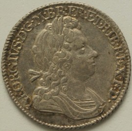 SHILLINGS 1720  GEORGE I PLAIN O OVER G IN GEORGIVS VERY SCARCE NEF