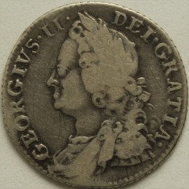 SHILLINGS 1750  GEORGE II 50 OVER 46 VERY SCARCE GF