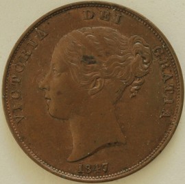 PENNIES 1847  VICTORIA DEF : FAR COLON  UNC LUS