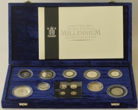 ENGLISH PROOF SETS 2000  Elizabeth II MILLENIUM SILVER COLLECTION 1P TO FIVE POUNDS INCLDUING MAUNDY SET LIMITED EDITION. 15,000 FDC