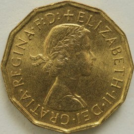 THREEPENCES BRASS 1963  ELIZABETH II  BU