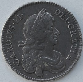 HALF CROWNS 1670  CHARLES II 3RD BUST V SECUNDO  GVF