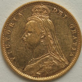 HALF SOVEREIGNS 1890  VICTORIA JUBILEE HEAD NO INITIALS  NEF