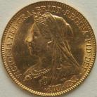 HALF SOVEREIGNS 1901  VICTORIA VEILED HEAD LONDON  UNC LUS