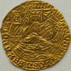 HAMMERED GOLD 1467 -1469 EDWARD IV HALF RYAL LIGHT COINAGE LARGE FLEURS IN SPANDRELS LONDON MM CROWN SMALL FLAN CHIP VF/GVF