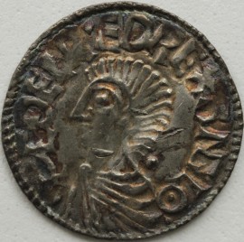 ANGLO SAXON-LATE PERIOD 978 -1016 AETHELRED II PENNY. Long Cross Type. Bare Headed Bust. Godwine on London.  NEF