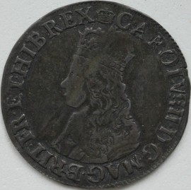 CHARLES II 1660 -1662 CHARLES II SHILLING. 1st issue. Crowned bust without inner circles. MM crown.  NVF/VF