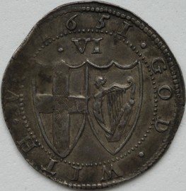 COMMONWEALTH 1651  COMMONWEALTH SIXPENCE CO-JOINED SHIELDS MM SUN GVF