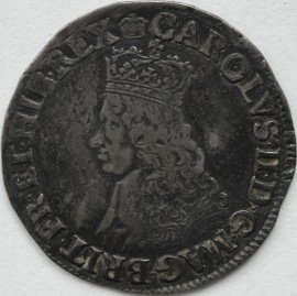 CHARLES II 1660 -1662 CHARLES II SHILLING 1ST ISSUE CROWNED BUST WITHOUT INNER CIRCLES MM CROWN  VF