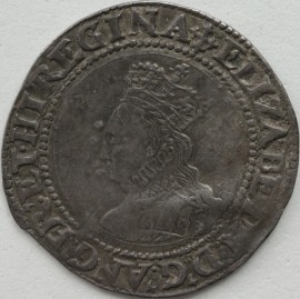 ELIZABETH I 1560 -1561 ELIZABETH I SHILLING. 2nd issue. Bust 3c. Beaded inner circles. MM cross crosslet.  GVF