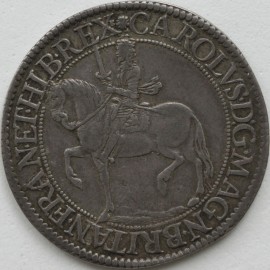 CHARLES I 1631 -1632 CHARLES I HALFCROWN NICHOLAS BRIOTS FIRST MILLED COINAGE ARMOURED KING ON HORSEBACK HOLDING SWORD UPRIGHT GROUND BELOW REV OVAL GARNISHED SHIELD DIVIDING CROWNED CYPHER MM FLOWER AND B FULL FLAN AN EXCELLENT EXAMPLE  NEF