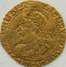 HAMMERED GOLD 1624  JAMES I QUARTER LAUREL 3RD COINAGE 4TH BUST MM TREFOIL STRONG PORTRAIT NVF