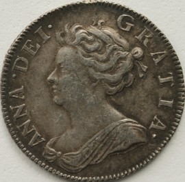 SHILLINGS 1707  ANNE 2ND BUST ROSES AND PLUMES SCARCE GVF