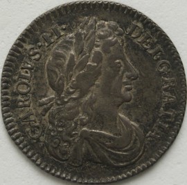 SIXPENCES 1675  CHARLES II DRAPED BUST GVF/NEF