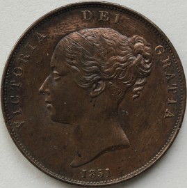 PENNIES 1851  VICTORIA DEF: COLON CLOSE SCARCE GVF