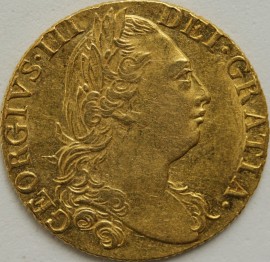 GUINEAS 1777  GEORGE III GEORGE III 4TH HEAD S3728 NEF/EF