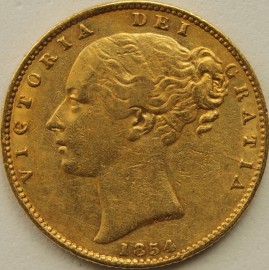 SOVEREIGNS 1854  VICTORIA WW INCUSE GVF