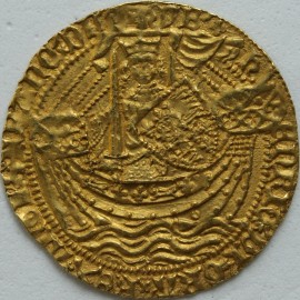 HAMMERED GOLD 1413 -1422 HENRY V NOBLE CLASS C MULLET BY SWORD ARM ANNULET ON RUDDER BROKEN ANNULET ON SIDE OF SHIP MM PIERCED CROSS WITH PELLET CENTRE NEF/EF