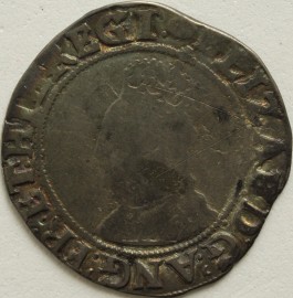 ELIZABETH I 1594 -1596 ELIZABETH I SHILLING 6TH ISSUE MM TUN GF