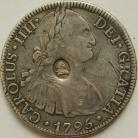 CROWNS 1795  GEORGE III 8 REALES OVAL COUNTERMARK MEXICO VERY SCARCE SMALL SCRATCHES ON OBVERSE GVF