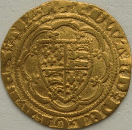 HAMMERED GOLD 1361 -1369 EDWARD III QUARTER NOBLE TREATY PERIOD LONDON DOUBLE SALTIRE STOPS MM CROSS 3  NVF