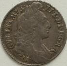 SIXPENCES 1696 N WILLIAM III NORWICH 1ST BUST EARLY HARP ESC 1288 S3524 SCARCE GVF