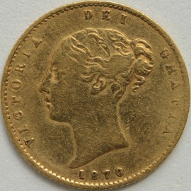 HALF SOVEREIGNS 1870  VICTORIA 2ND HEAD DIE NUMBER 42 SCARCE NVF