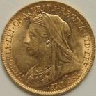 HALF SOVEREIGNS 1899  VICTORIA VEILED HEAD UNC LUS