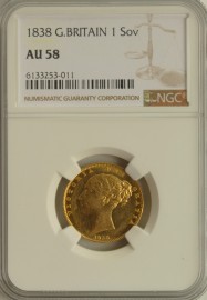 SOVEREIGNS 1838  VICTORIA VICTORIA RARE NGC SLABBED  AU58