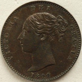 THIRD FARTHINGS 1844  VICTORIA LARGE G IN REG RARE GEF