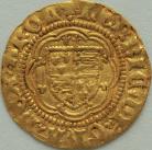 HAMMERED GOLD 1422 -1430 HENRY VI QUARTER NOBLE. 1ST REIGN. ANNULET ISSUE. YORK MINT. TWO LIS ABOVE SHIELD. MM LIS RARE VF