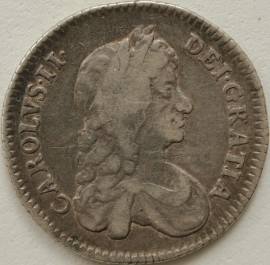 SHILLINGS 1671  CHARLES II 2ND BUST RARE GF/NVF