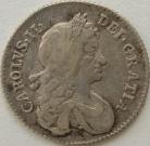 SHILLINGS 1676  CHARLES II 6 OVER 4 VERY RARE VF